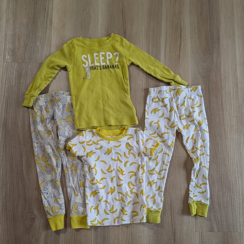 Spotted Zebra Pajamas Girls Boys 3T Lot 2 Sets Monkey Banana 4 Piece PJs